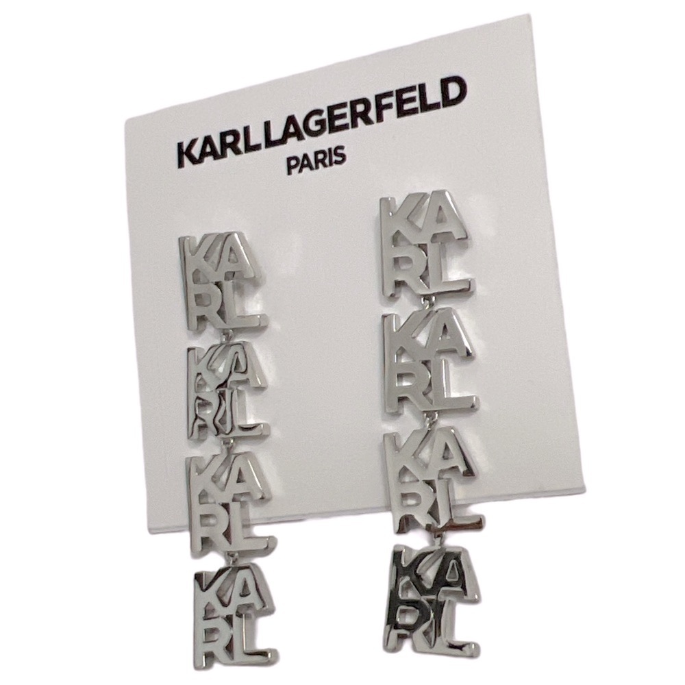 KARL LAGERFELD • Silver Drop Long Earrings - Picture 2 of 4